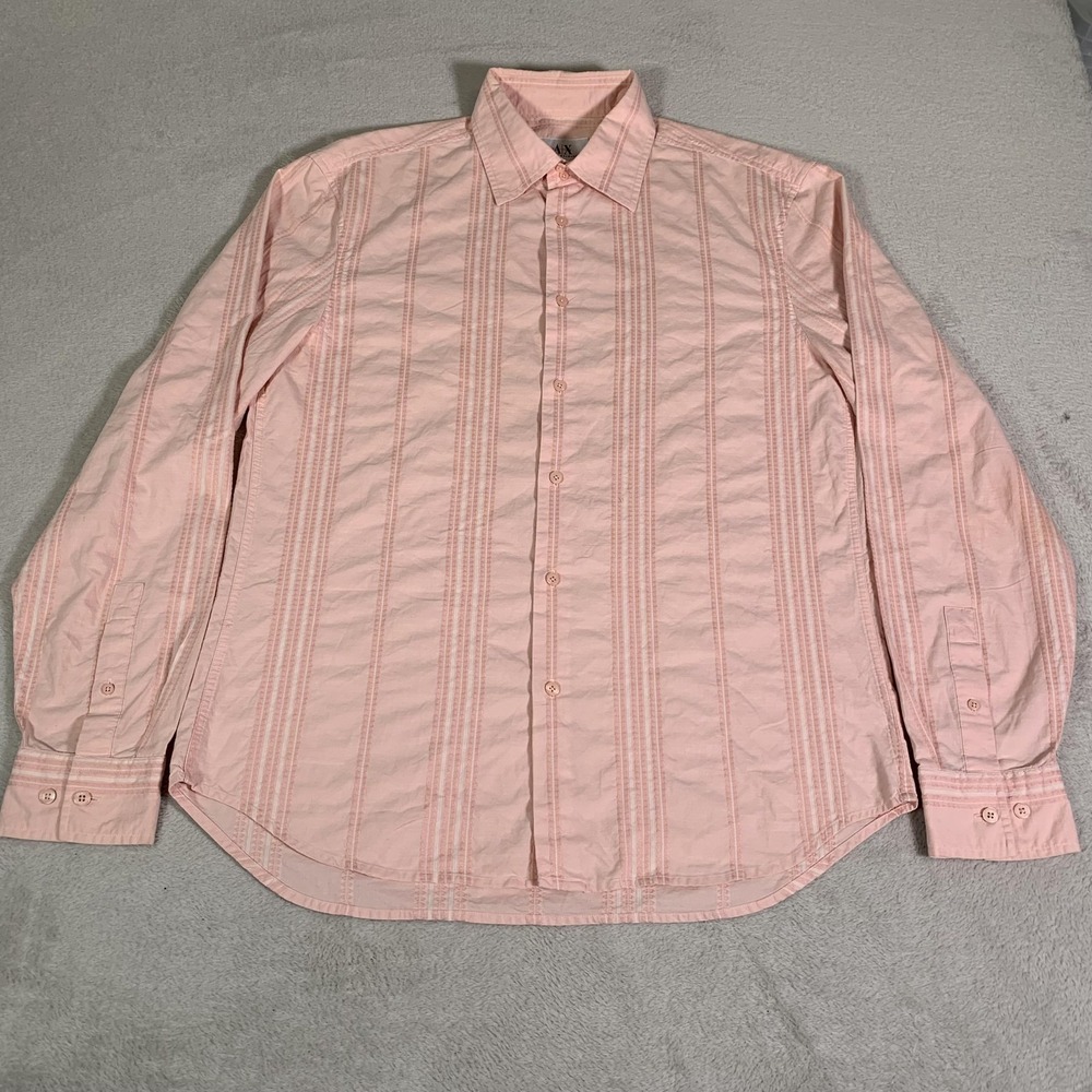 Armani Exchange Shirt Mens Medium Pink Striped Long Sleeve Button Up Cotton